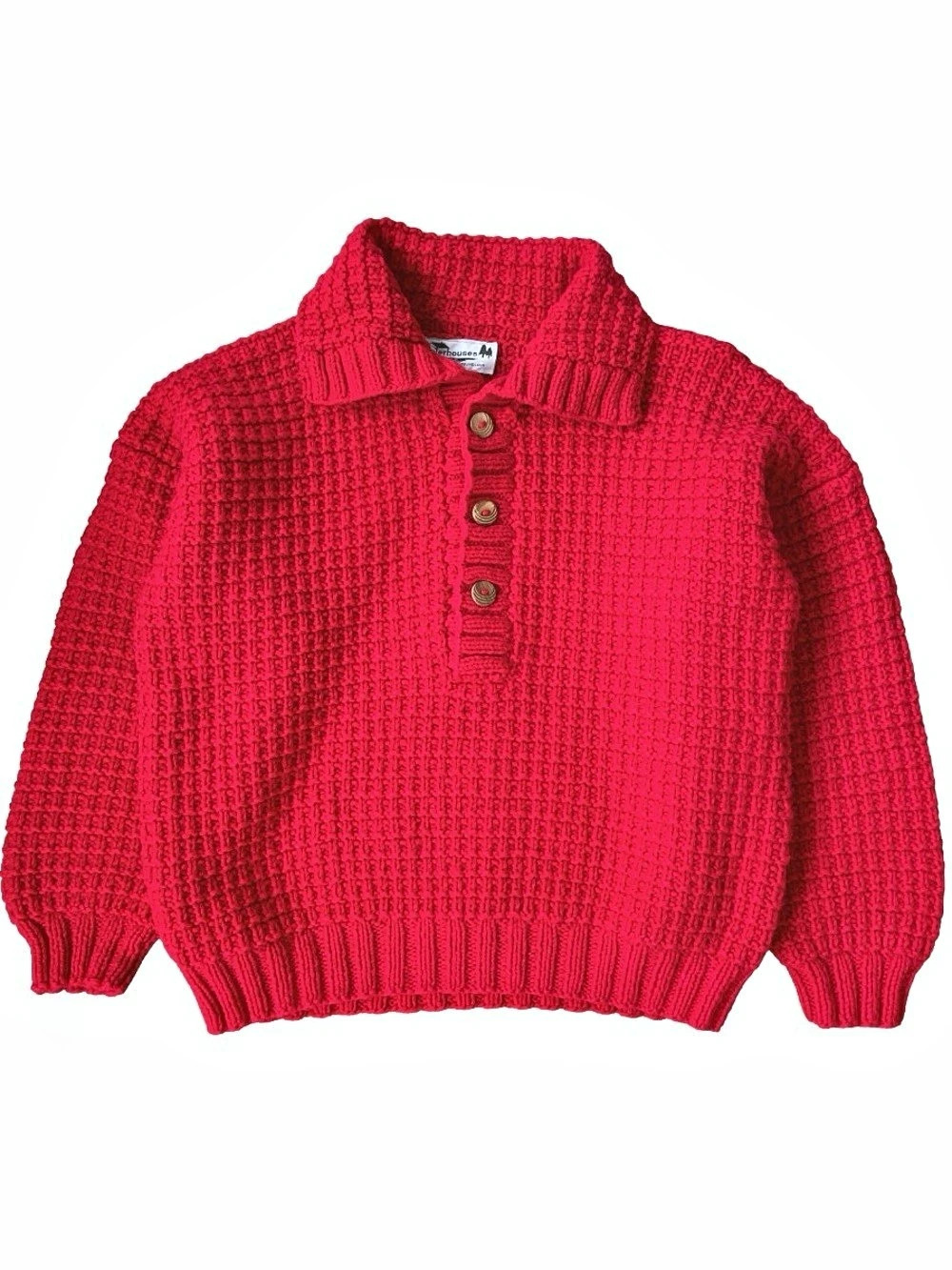 Winterhouses Chunky Textured Knit Button Front Collared Sweater, Red, Large,